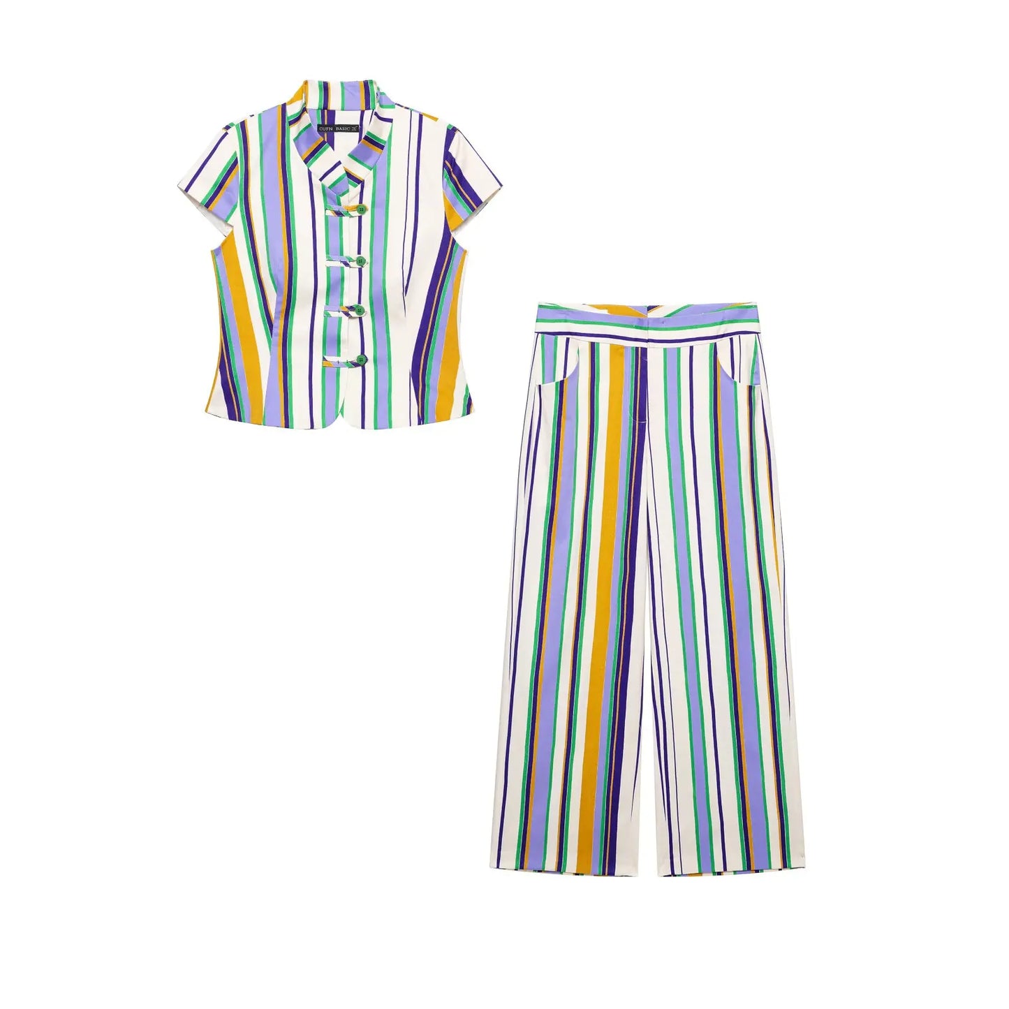 Women's Chic Striped Sleeveless Top & Straight-Leg Trousers 2-Piece Set
