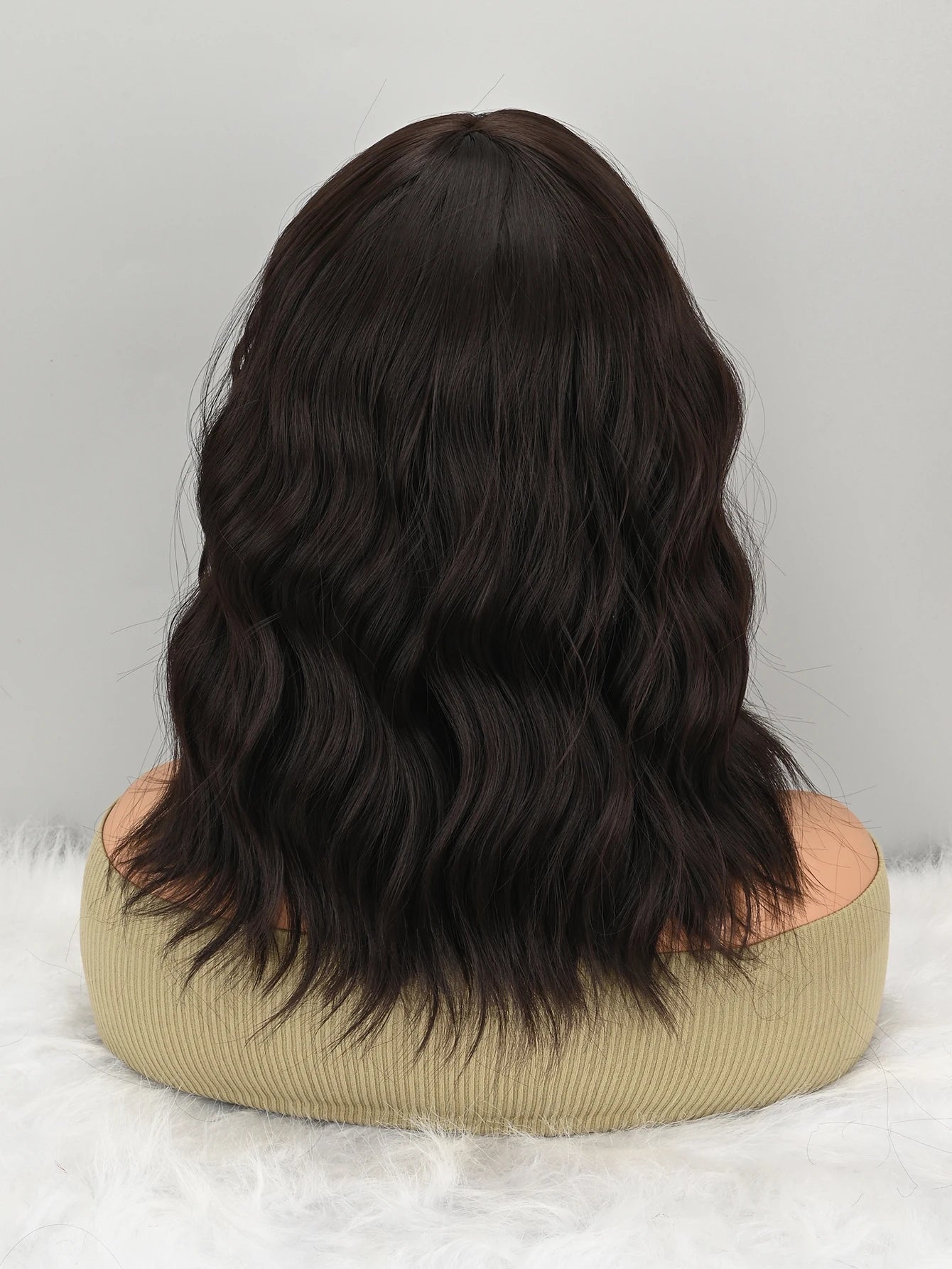 Women’s Natural Brown Short Wavy Bob Wig with Bangs