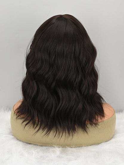 Women’s Natural Brown Short Wavy Bob Wig with Bangs