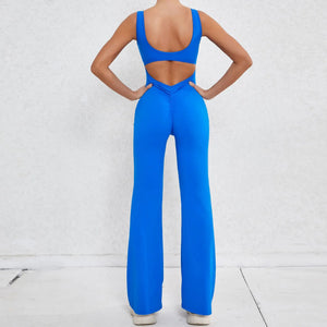 Seamless Backless Scrunch Fitness Flared Leg Jumpsuit