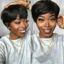 Short Human Hair Pixie Cut Straight Wig With Bangs