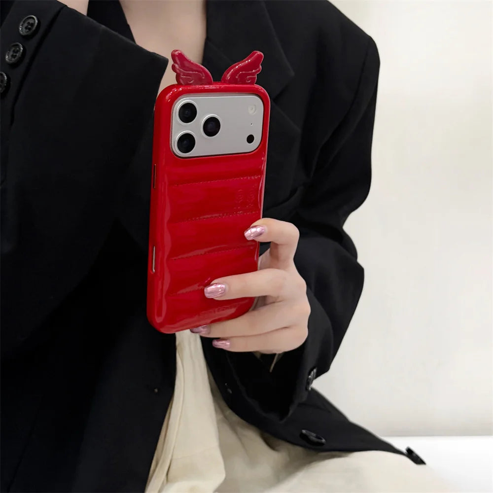Cute 3D Wing & Devil Horns Puffer Leather Phone Case