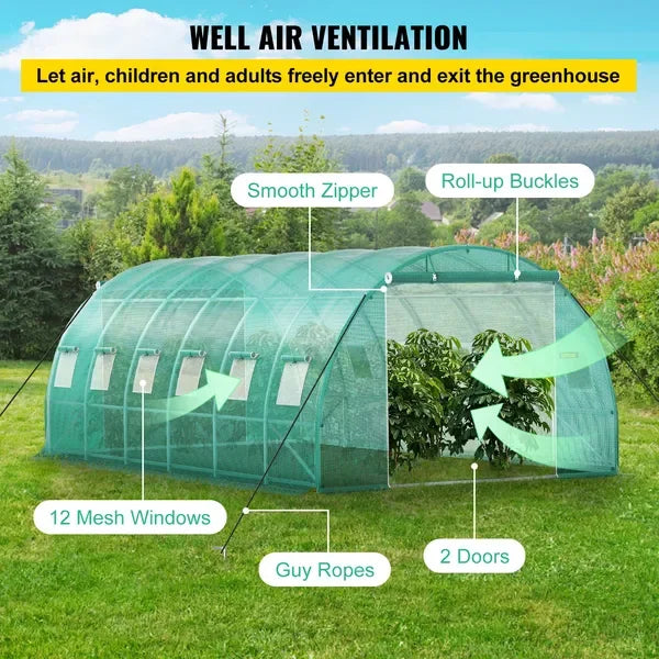 20 x 10 x 7 ft Walk-in Tunnel Greenhouse with Galvanized Steel Hoops