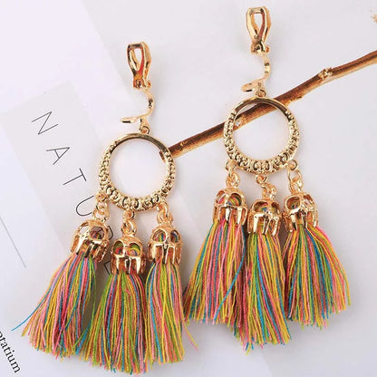 Trendy Bohemian Statement Tassel Clip On Earrings