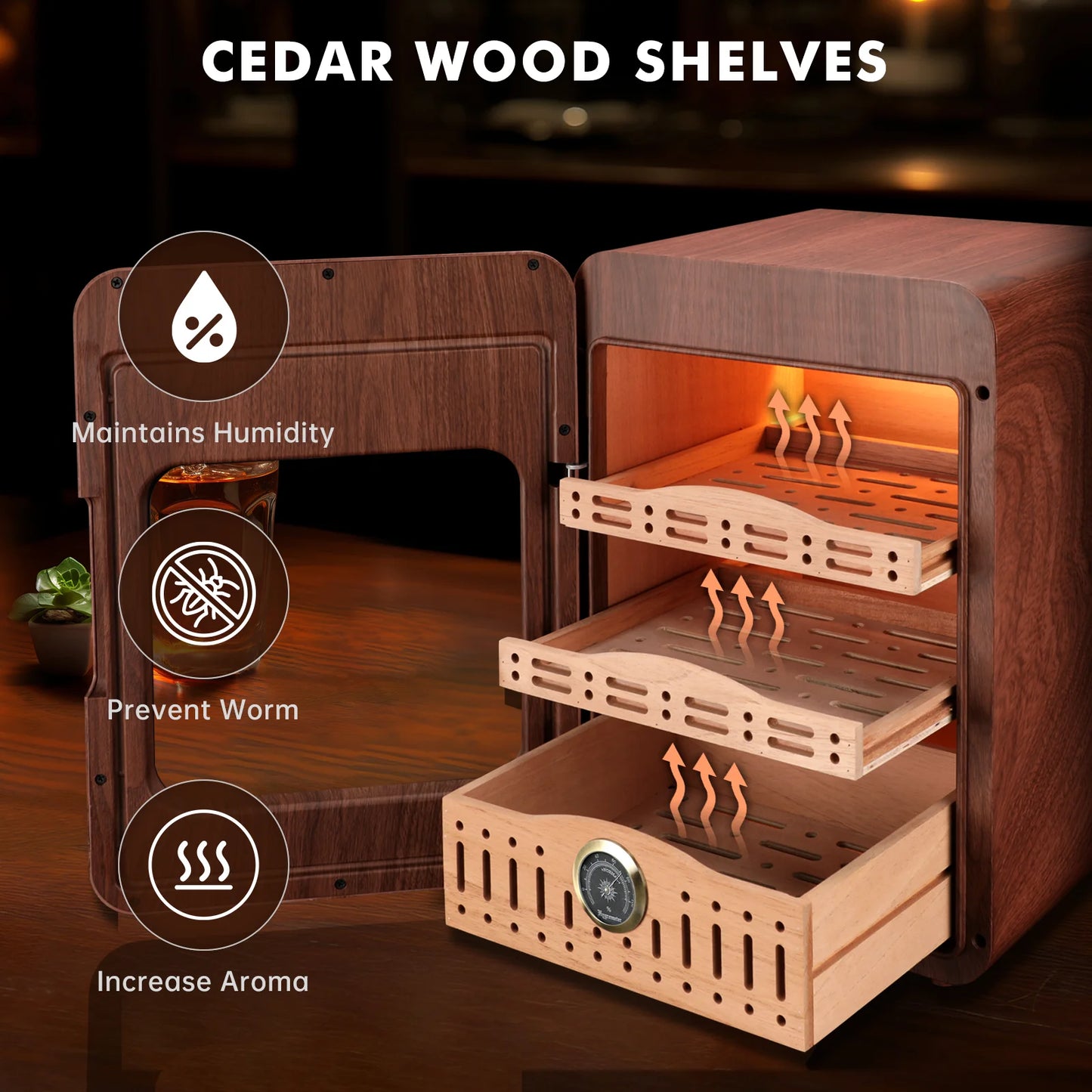 XIFEI Cigar Humidor Cabinet with LED Lighting with 150 Cigar Capacity