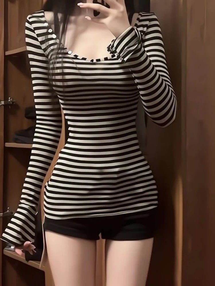 Women's Striped Long Sleeve Slim-Fit O-Neck T-Shirt