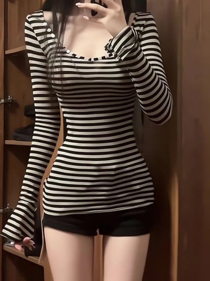 Women's Striped Long Sleeve Slim-Fit O-Neck T-Shirt