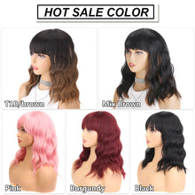 14" Soft Wavy Pink Wig With Bangs