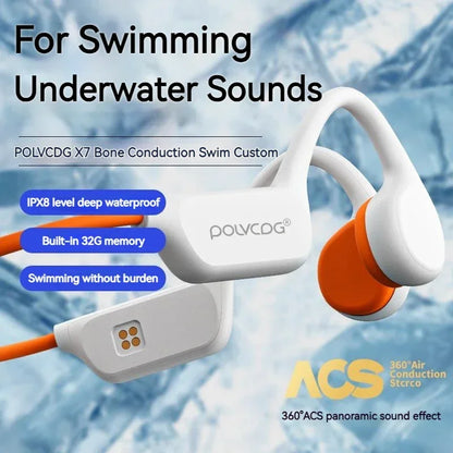 IPX8 Waterproof Bone Conduction Headphones with Built-in 32GB MP3 & Bluetooth 5.3