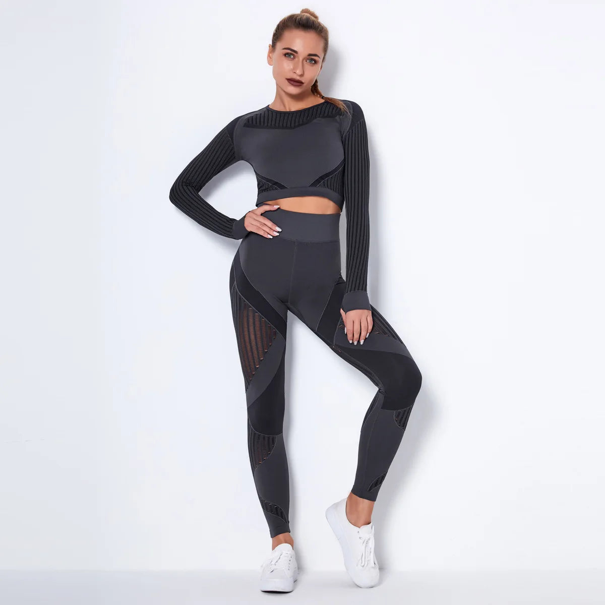 2PCS Seamless Quick Dry Long-sleeved Fitness Set