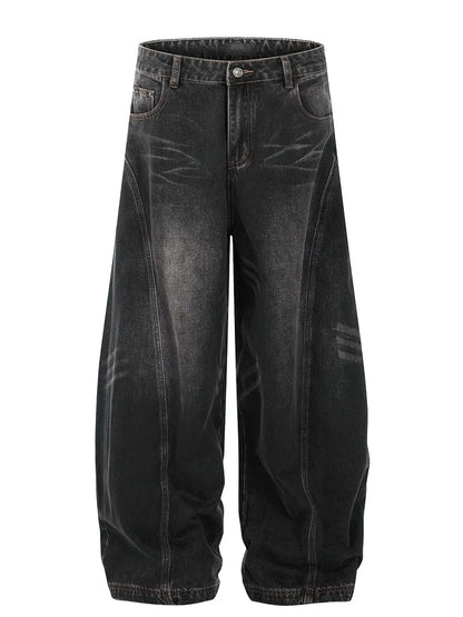 Washed Baggy Curved Blade Jeans