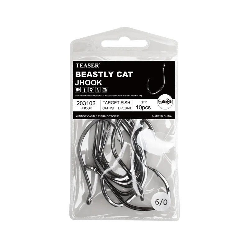 OBSESSION 10pcs High Carbon Steel Barbed Catfish Hooks 2/0-8/0