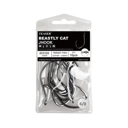OBSESSION 10pcs High Carbon Steel Barbed Catfish Hooks 2/0-8/0