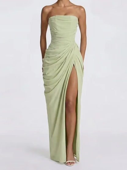 Women's Elegant Strapless Pleated Evening Gown