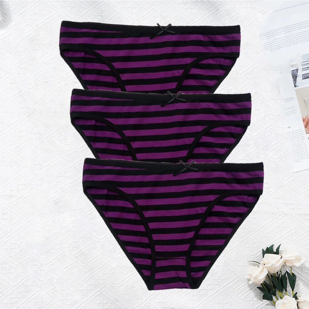 YOUREGINA Striped Seamless Cotton Briefs 3Pk