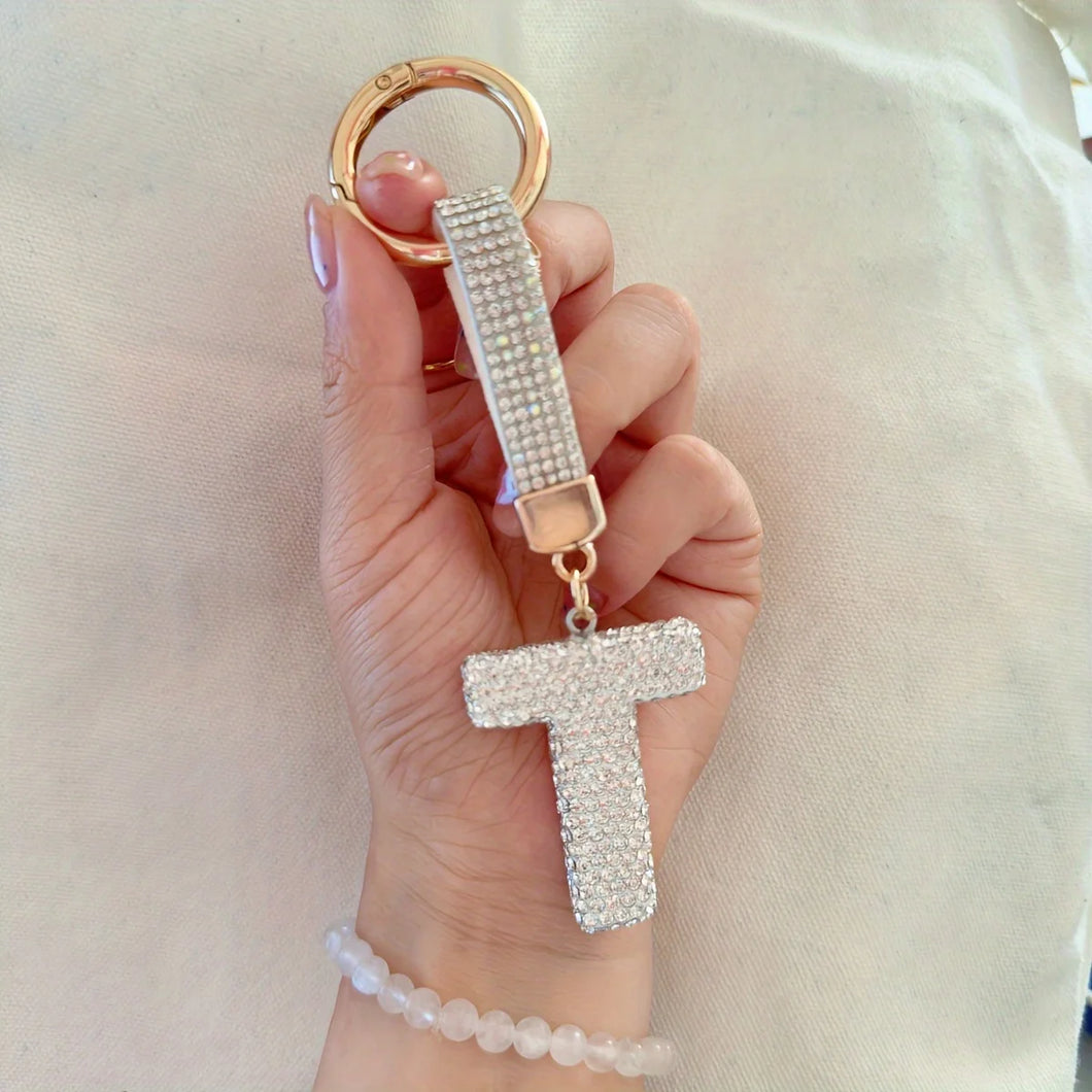 Sparkling Rhinestone Alphabet Keychain