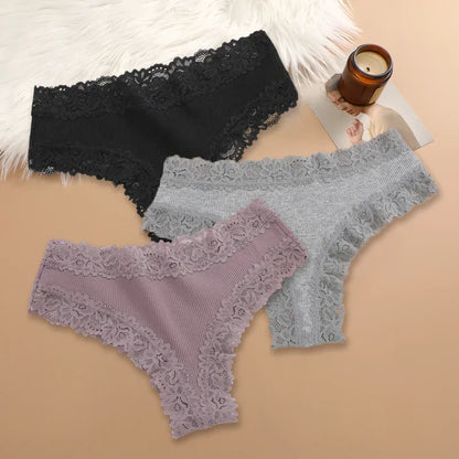 3-Pack Women's Cotton Patchwork Lace Briefs