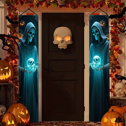 Halloween Skull Porch Banners - Outdoor Hanging Door Decor (2-Pack)