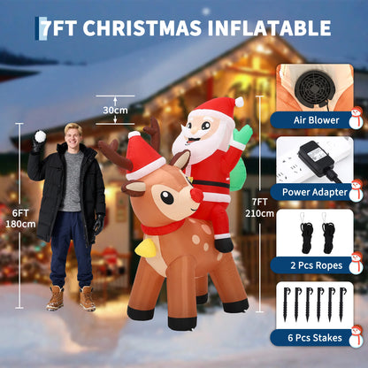 7FT Giant Inflatable Santa Claus Reindeer Decoration