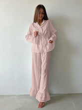 Long Sleeve Top and Long Ruffled Bottom Loose Fit Pajamas