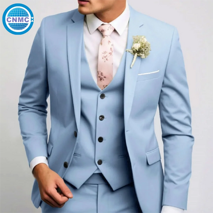 Men's Single-Breasted 3-Piece Formal Business Suit Set (Jacket, Vest & Pants)