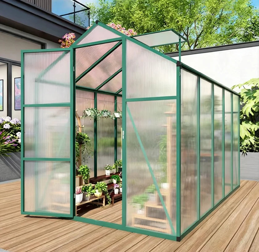 SUSUA 6x10FT Windproof Aluminum Polycarbonate Greenhouse