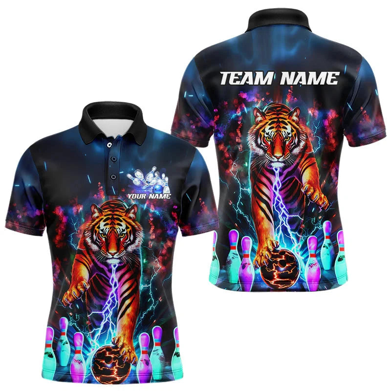 Custom Tiger Graphic Bowling Team Polo Shirt
