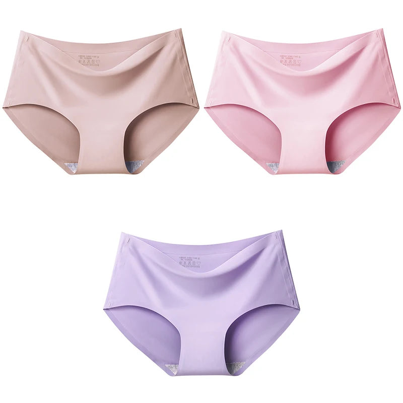 Women's Ice Silk Seamless Panties (3-Pack) – Mid-Waist Invisible Briefs