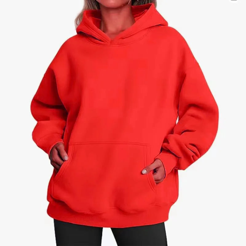 Women's Oversized Fleece Warm Hoodie - Casual Loose Fit Autumn Winter Pullover Sweatshirt