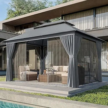 Outdoor Gazebo 10x12 Metal Frame Canopy with Double Roofs with Mosquito Net