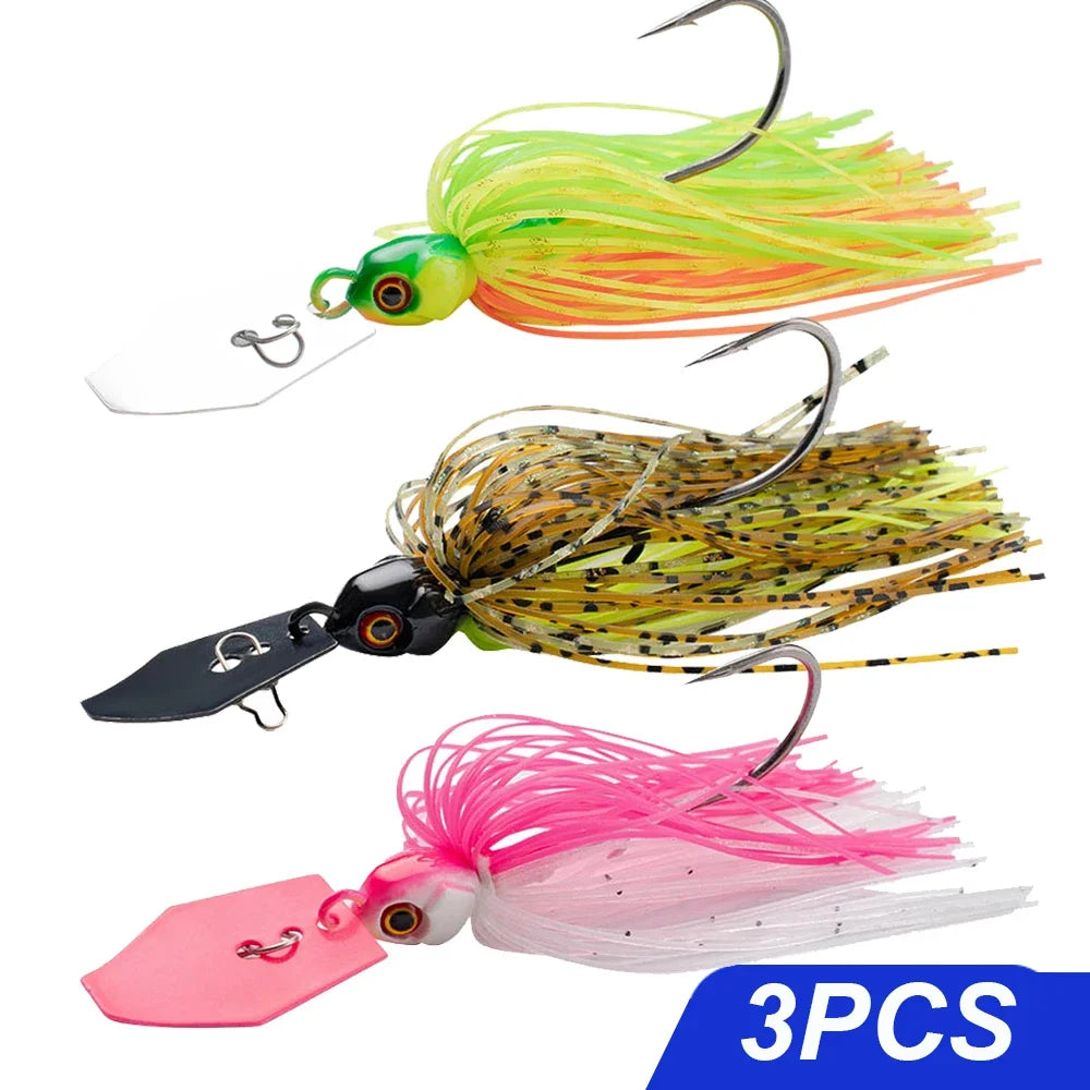Chatter Weedless Metal Blade Rubber Jig Head Spinner Bait Lures Kit