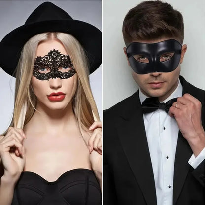 2-Piece Venetian Lace & Matte Masquerade Mask Set for Couples
