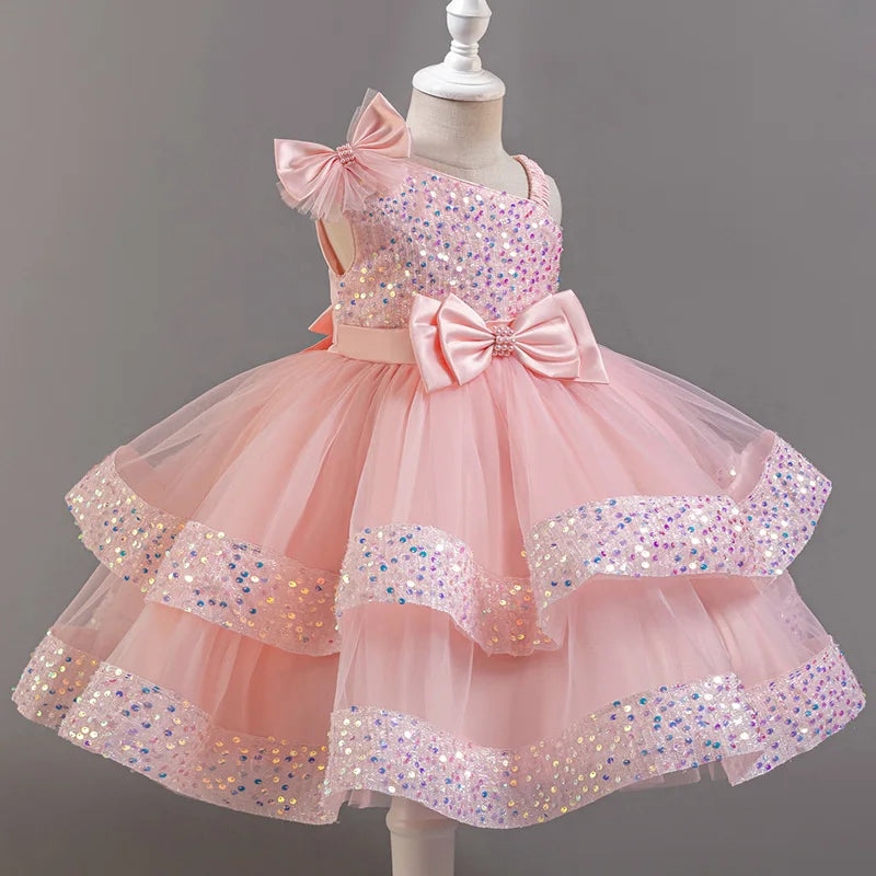 Girls' Sequined Bow Flower Girl Party & Princess Dress
