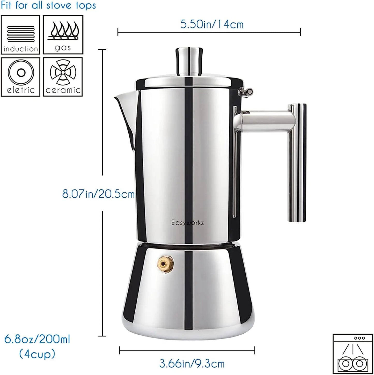 Easyworkz Diego Stovetop Espresso Maker Stainless Steel Italian Coffee Machine