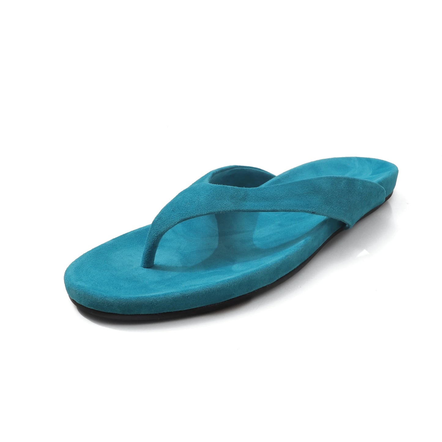 Women's Genuine Sheepskin Suede T-Strap Flat Flip Flop Sandals