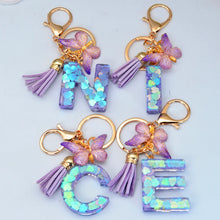 Exquisite Initial Blue Shiny Resin Keychain