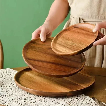 Retro Round Eco-Friendly Wood Plate