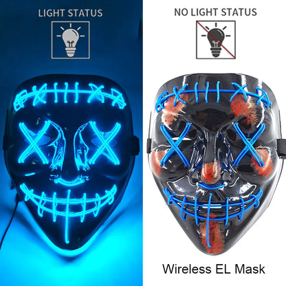 LED Light-Up Neon Wire Purge Mask – 3-Mode Halloween Horror Cosplay Mask for Adults