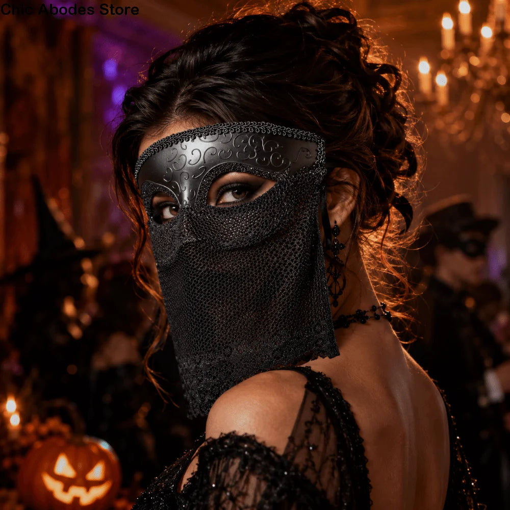 Retro Venetian Half-Face Mask with Veil for Masquerade & Costumes