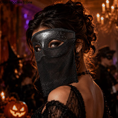 Retro Venetian Half-Face Mask with Veil for Masquerade & Costumes