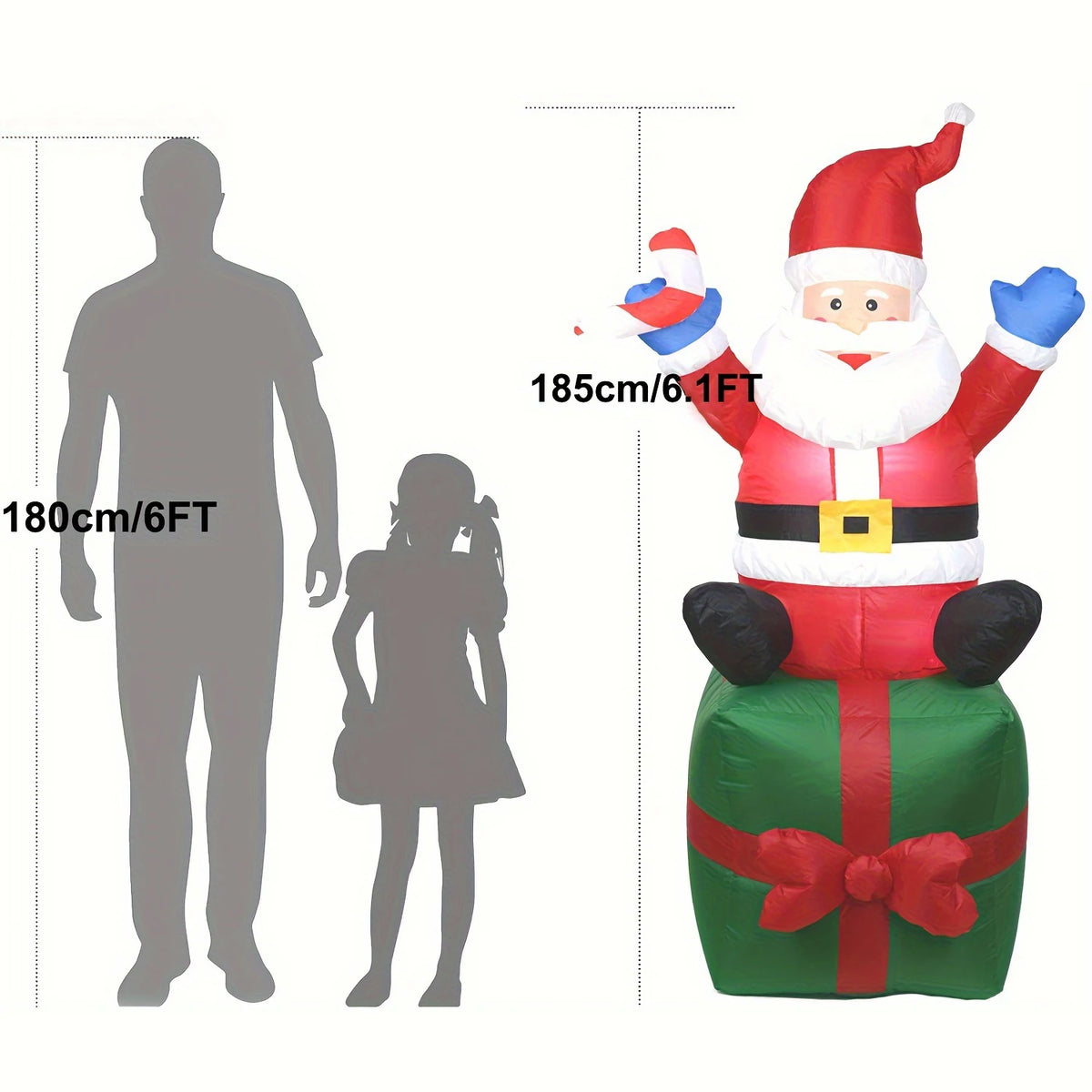 6FT Inflatable Santa Claus Sitting on Gift Box with LED Lights