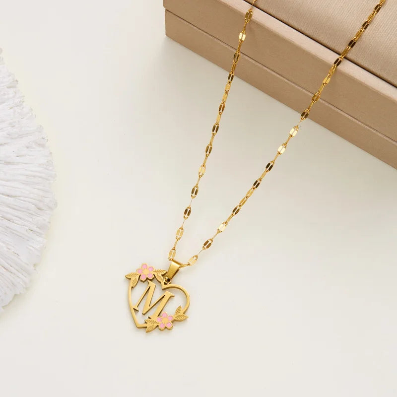 Stainless Steel Love Heart A-Z Letter Necklace