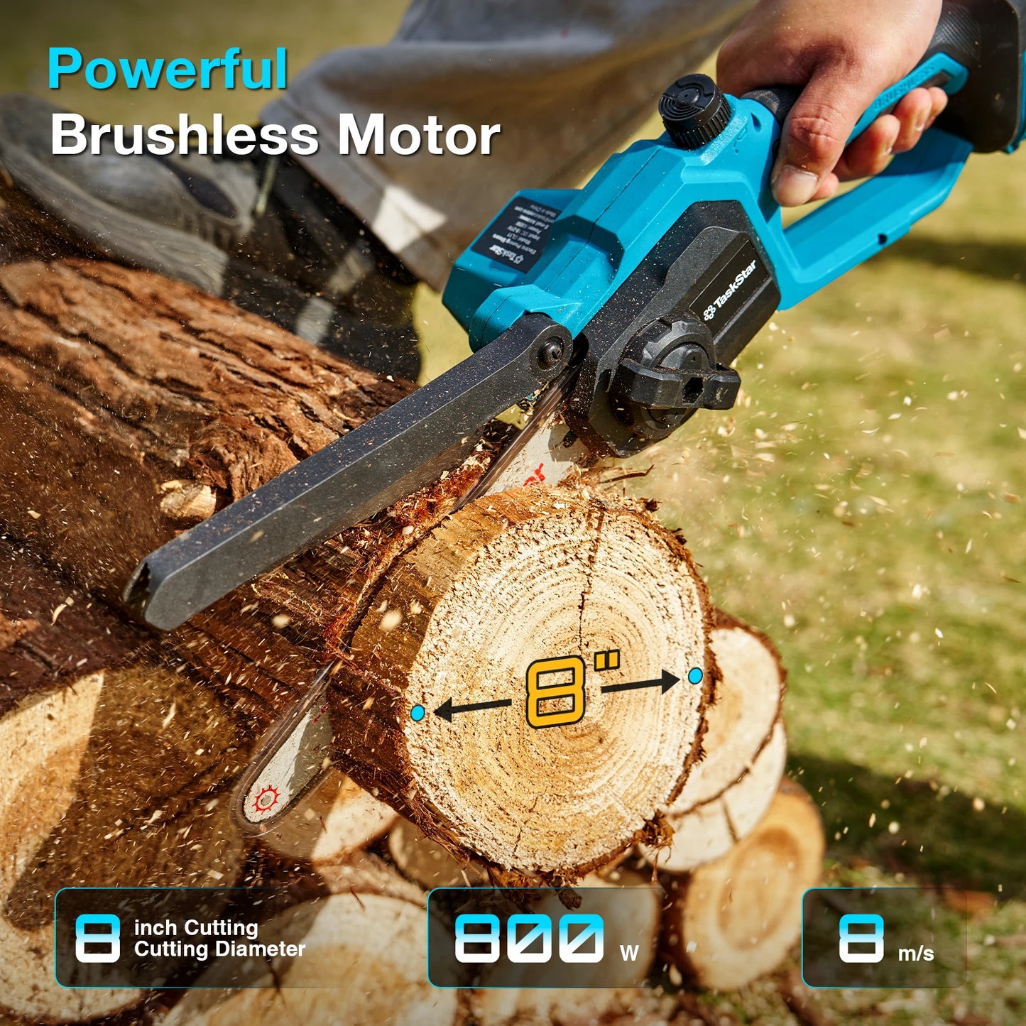 TaskStar 2-in-1 Electric Pole Saw 8" Cordless Chainsaw With Telescoping Rod