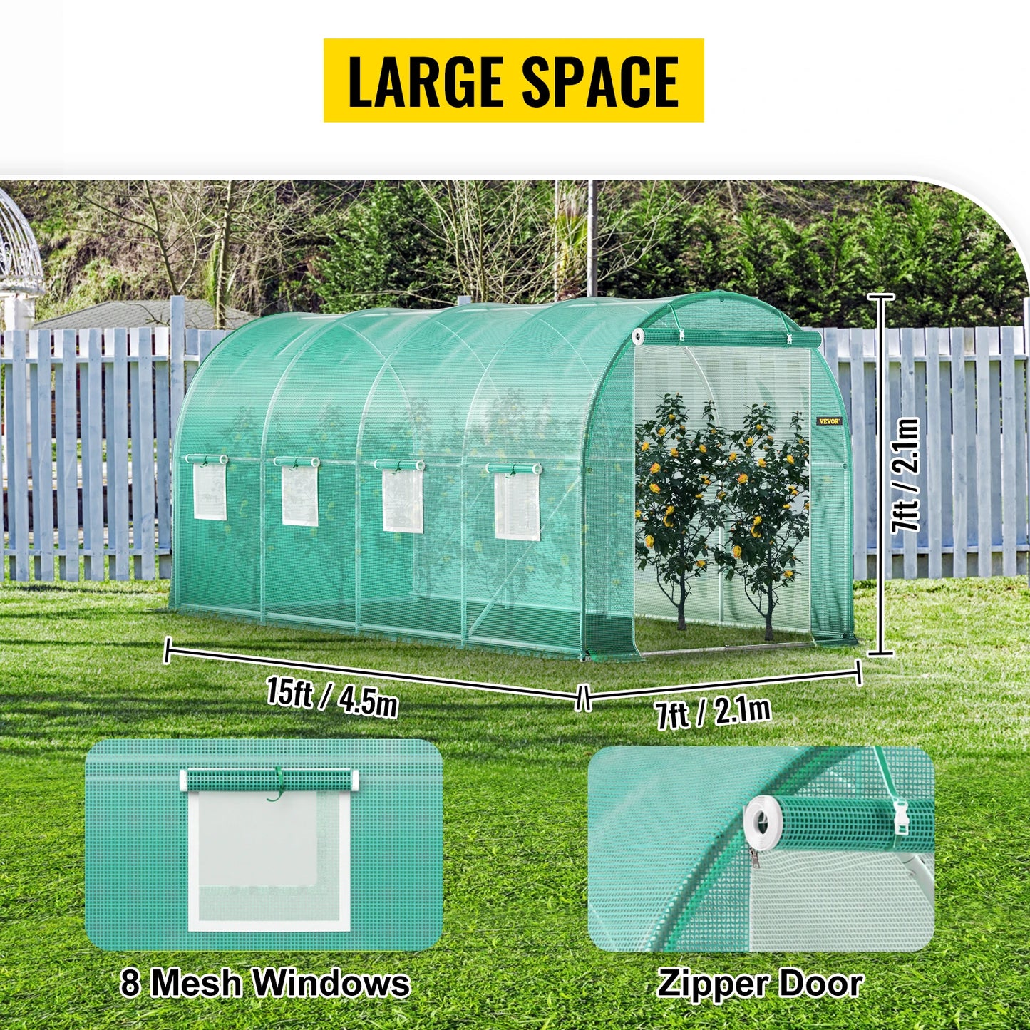 SucceBuy Walk-in Tunnel Greenhouse with Galvanized Frame & Waterproof Cover