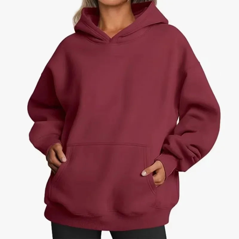 Women's Oversized Fleece Warm Hoodie - Casual Loose Fit Autumn Winter Pullover Sweatshirt