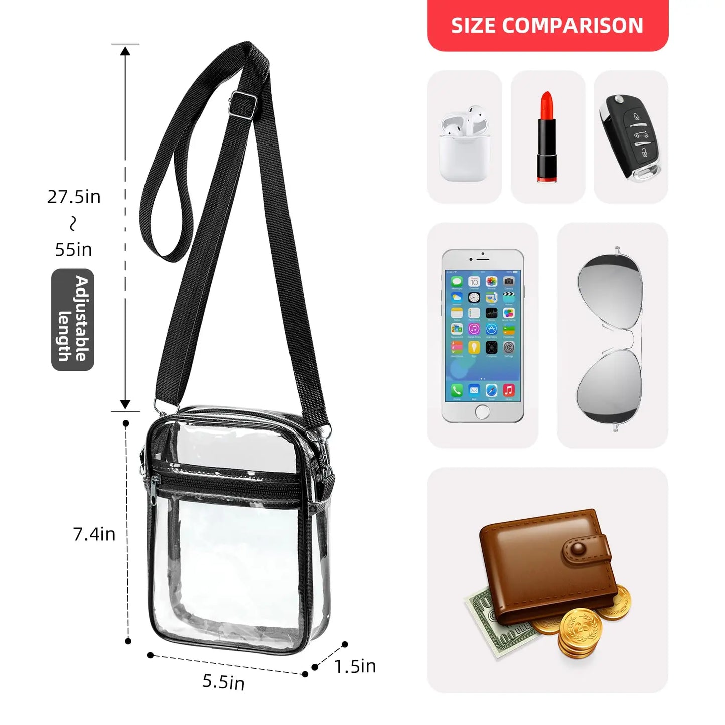 Clear Stadium Approved Shoulder Bag Bag With Front Pocket
