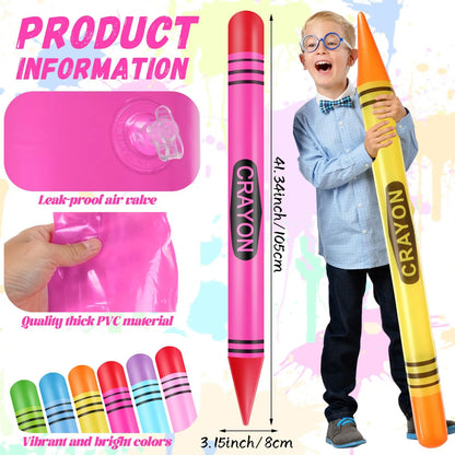 Jumbo Inflatable Crayon Balloon Set - Neon Back to School & Classroom Party Decor