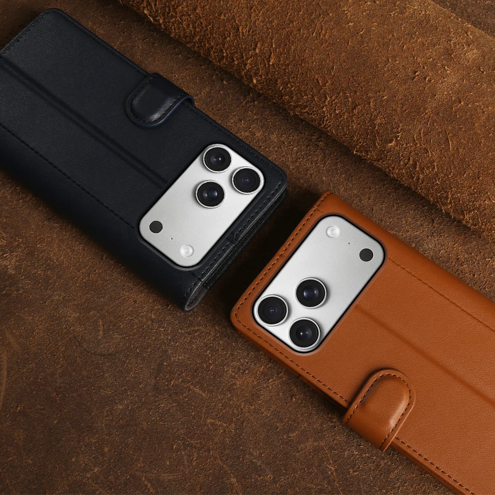 Genuine Leather Flip Wallet Phone Case for iPhone