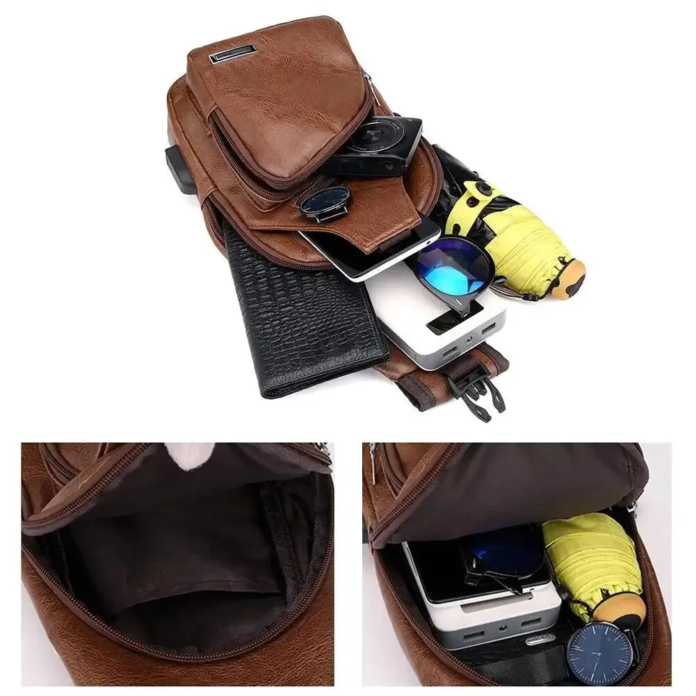 Men's Casual Microfiber Leather Crossbody Sling Chest Bag