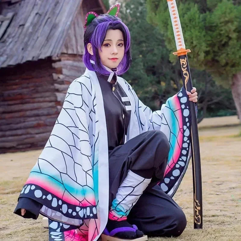 Anime Demon Slayer Kochou Shinobu Cosplay Costume Set – Insect Hashira Uniform & Kimono